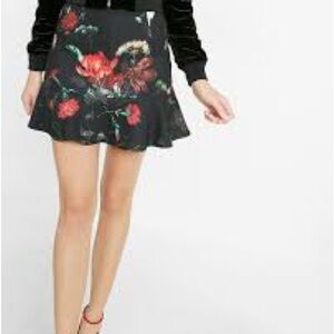 Express Black and Red Skater Mini Skirt with Ruffles